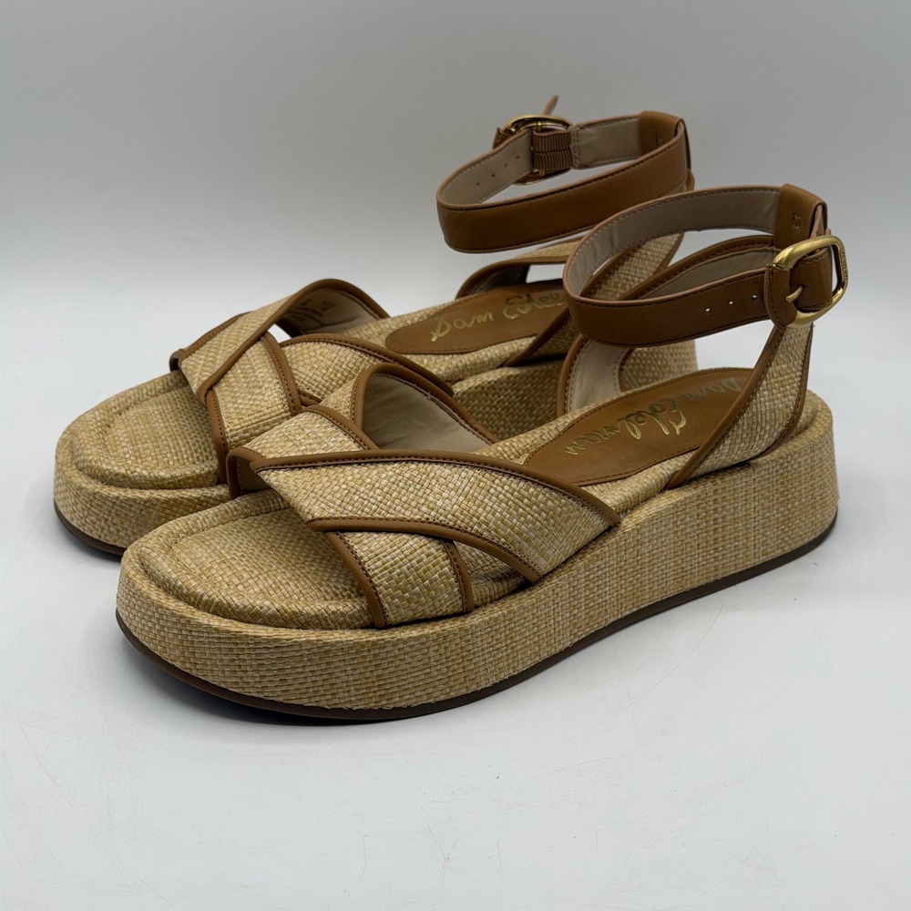 Sam Edelman Nylie Raffia Platform Sandals Brown Tan Boho Summer Flatform 9M NWB